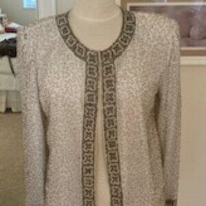 Laurence Kozar Women's Silver Dressy assorted Beaded Jacket Size L, clip closure